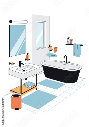 A modern bathroom with a sleek bathtub and sink offering a refreshing space for relaxation.