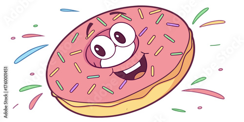 Smiling Donut with Rainbow Sprinkles Cute Flat Minimal Vector Illustration