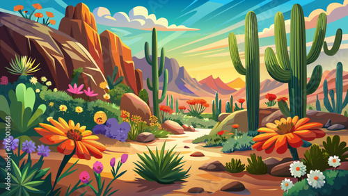 Very beautiful flowering plants in Tucson, Arizona, showcasing vibrant desert blooms under bright sunlight, surrounded by cacti and rocky terrain, capturing the natural charm of the Sonoran Desert 