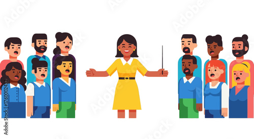 Joyful Choir Performing Under Conductor's Guidance In A Harmonious Musical Presentation