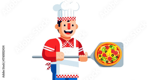 Joyful Chef Presenting Freshly Made Pizza with Delightful Culinary Creation