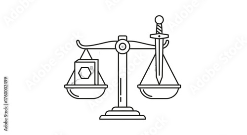 Justice And Balance Depicted Symbolically With Scale And Sword On Black Background