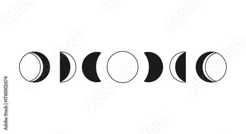 Lunar Phases Sequence On Black: A Minimalist Composition With Celestial Theme Design