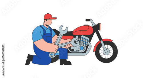 Mechanic Fixing A Motorcycle Depicting Servicing And Maintenance Concepts Illustrated