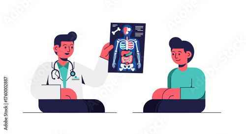 Medical Analysis: Doctor Explaining X-ray Results To A Patient, Healthcare Concepts