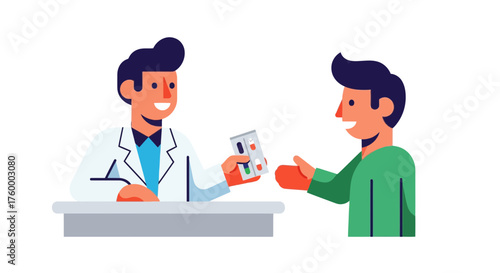 Medical Professional Handing Medicine to a Patient in a Simple Healthcare Illustration