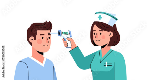 Medical Professional Uses Thermometer to Check Temperature of a Patient's Forehead