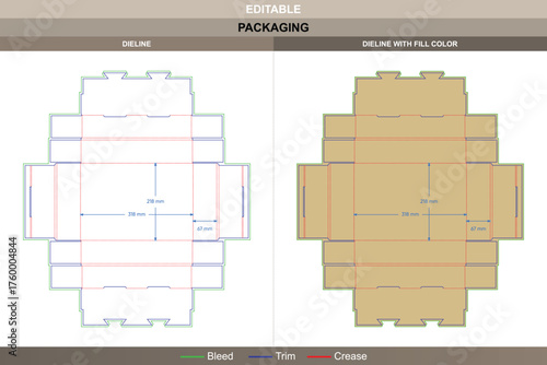 Cardboard tray box dieline refined vector printing packaging layout four-sided fold structure sturdy construction and accurate die line setup for food or retail items