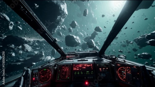 Asteroid Field Flight: Cockpit View