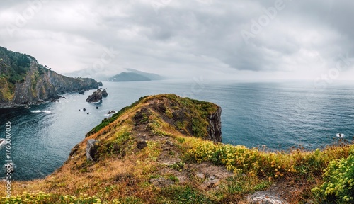 Dramatic Coastal with Rocky Promontory, Cliffs and Sea View from San Juan de Gaztelugatxe, Basque, Spain