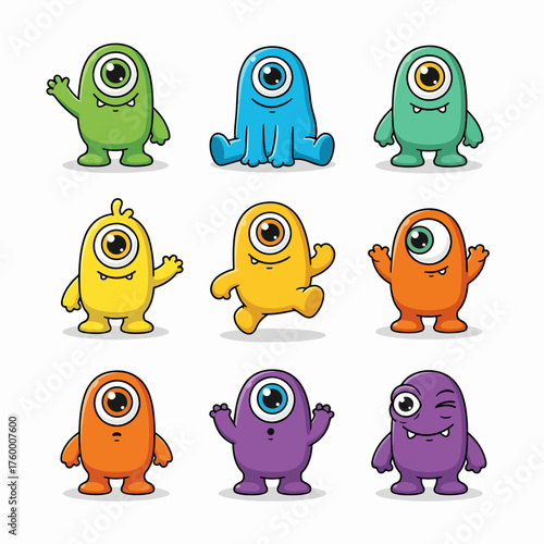 Monster set. Happy Halloween. Colorful smiling monsters. Cartoon kawaii funny boo character. Cute face head. Childish baby collection. Sticker print. White background. Flat design. Vector illustration