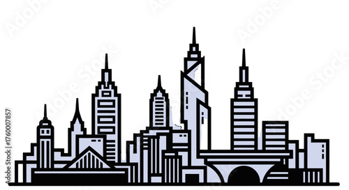 Minimalist Cityscape Silhouette Depicting Urban Architecture and Modern Metropolis Skyline Design