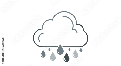 Minimalist Cloud Illustrated With Grey Raindrop Symbols On Intense Black Backdrop
