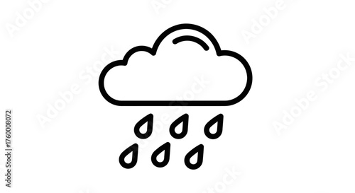 Minimalist Cloudburst Icon: White Silhouette of Rainfall against a Black Background