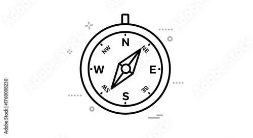 Minimalist Compass Icon on Black Background for Direction Conceptualization and Navigation