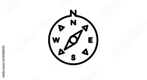 Minimalist Compass Illustration Indicating Navigational Directions On Black Background