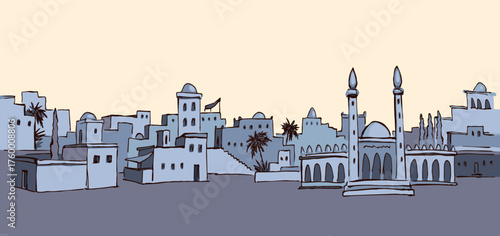 Old Arabic city. Vector drawing