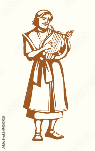 The man plays the harp. Vector drawing