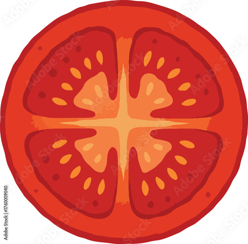Red tomato slice with orange seeds and pulp food