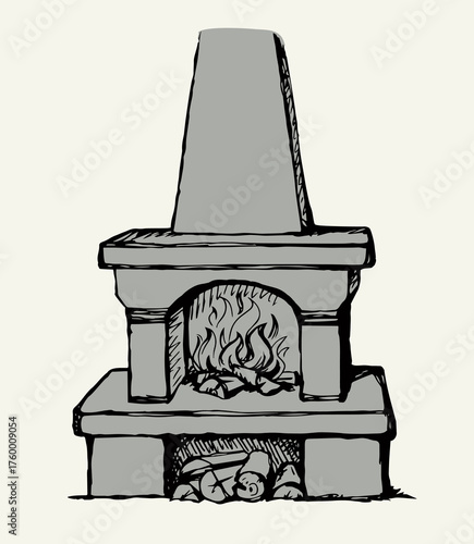Old Russian stove. Vector drawing