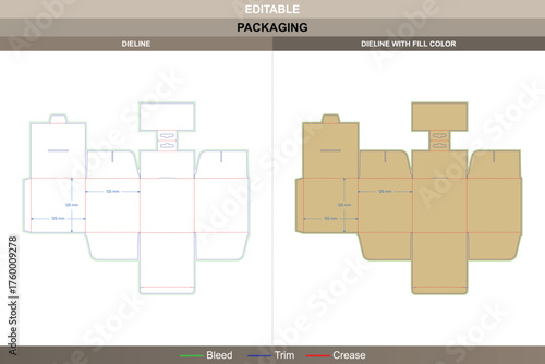 Square toy box with hanging option dieline refined vector printing packaging template clean tuck end folds and precise die line structure for toy retail presentation