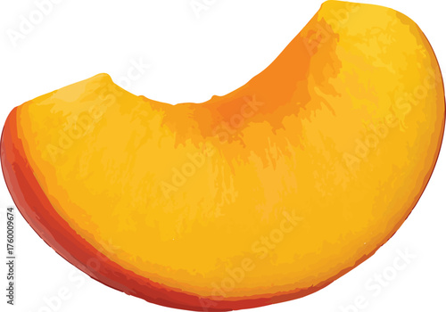 Slice of ripe peach with red and orange hues fruit