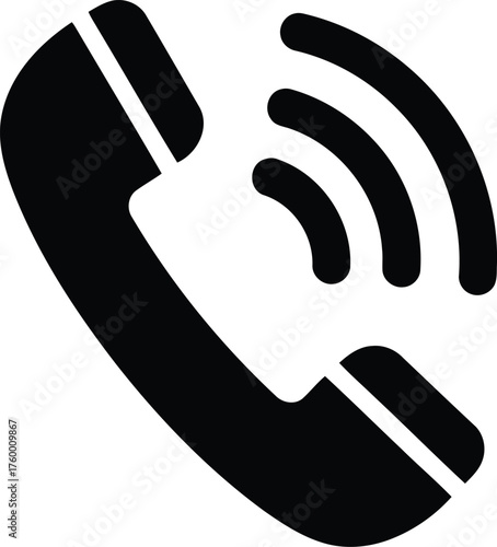 Vector art of black silhouette of a telephone handset with sound waves indicating an incoming call