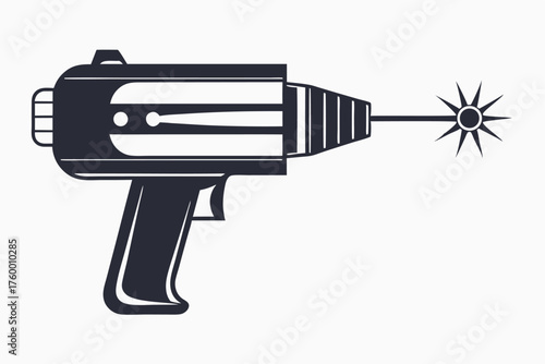 A vintage ray gun emits a radiating beam on a plain background showing science fiction