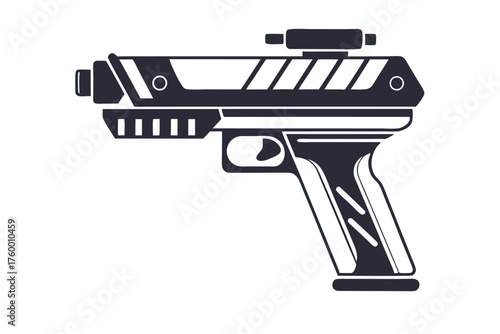Isolated futuristic blaster pistol with black detailing evokes science fiction adventures and concepts