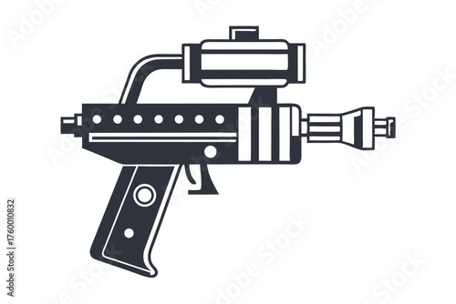 Futuristic ray gun depicted in a simplified dark gray art silhouette
