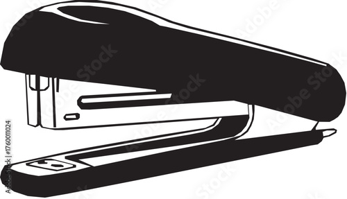 Black silhouette of a classic office stapler on a white background.