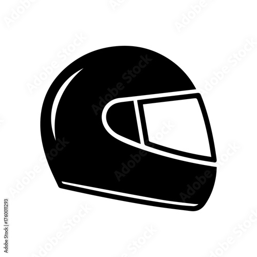 Motorcycle helmet icon vector illustration. Black safety helmet silhouette isolated on white background. 