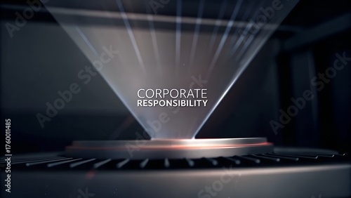 Corporate responsibility message displayed as a hologram, symbolizing ethical business practices and sustainable development initiatives for companies