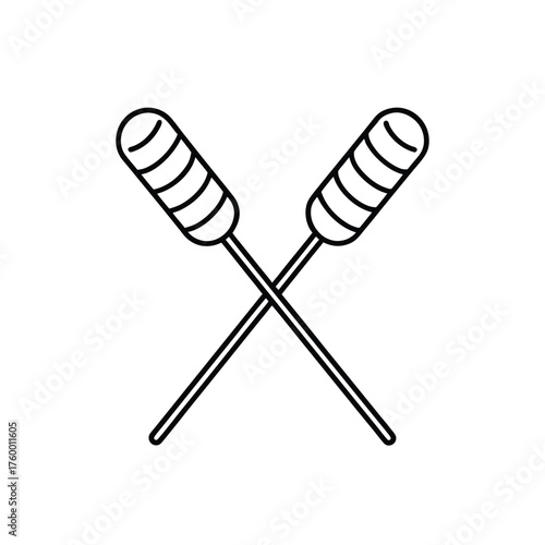 Minimalist Line Art of Crossed Drumsticks – Black and White Icon for Percussion, Music Performance, and Rhythm Design