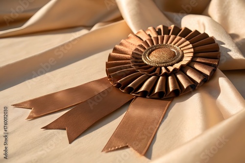 Bronze Rosette Ribbon with Layered Folds and Warm Daylight