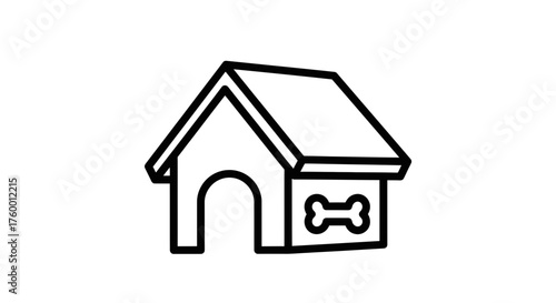 Minimalist Dog House Icon In Black, Isolated On Dark Background, Simple Silhouette
