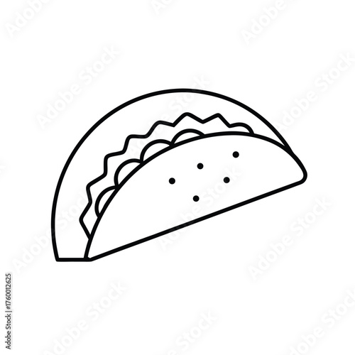 Minimalist Line Art of Taco with Fillings – Black and White Icon for Mexican Food, Culinary Design, and Street Food Illustration
