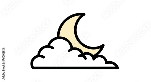 Minimalist Illustration Of A Moon Behind Soft Clouds Against A Midnight Black Background
