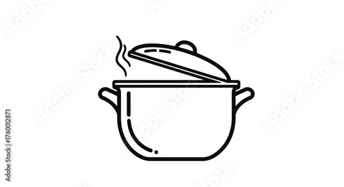 Minimalist Illustration Of A Steaming Cooking Pot Isolated On A Black Backdrop