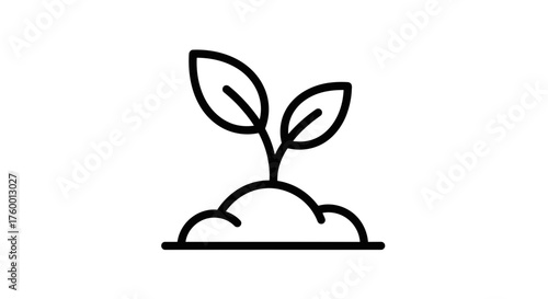 Minimalist Illustration of Young Plant Growing from Soil, Line Art Silhouette