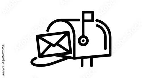 Minimalist Mailbox Illustration Displaying An Envelope and Awaiting Delivery in Black
