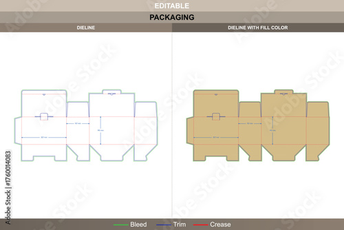 Auto bottom snap lock box dieline professional vector printing packaging layout with lock buckle mechanism structured folds and precise die line configuration