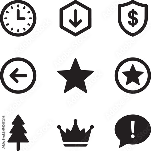 Universal Black Interface and Business Vector Icon Set (9 Symbols)