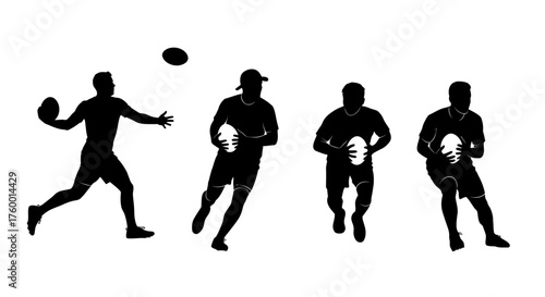 Rugby player silhouettes in various poses