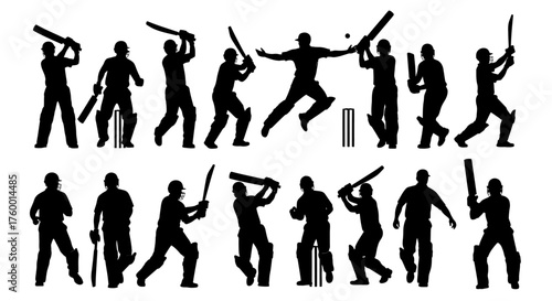 Silhouette of cricket player in action in vector