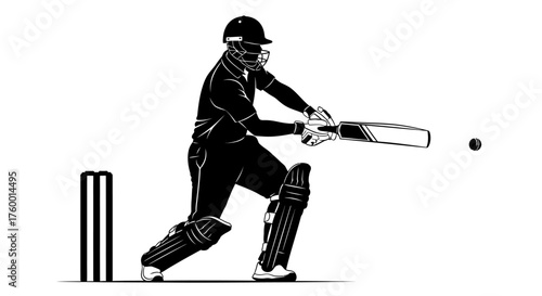 Cricket player hitting ball with bat
