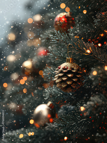 Wallpaper Mural Close-up of a decorated Christmas tree with ornaments and berries Torontodigital.ca