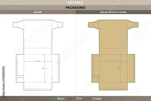 Flip top pizza box dieline vector printing packaging layout with hinged lid structure and precise die line mapping for safe and professional food packaging