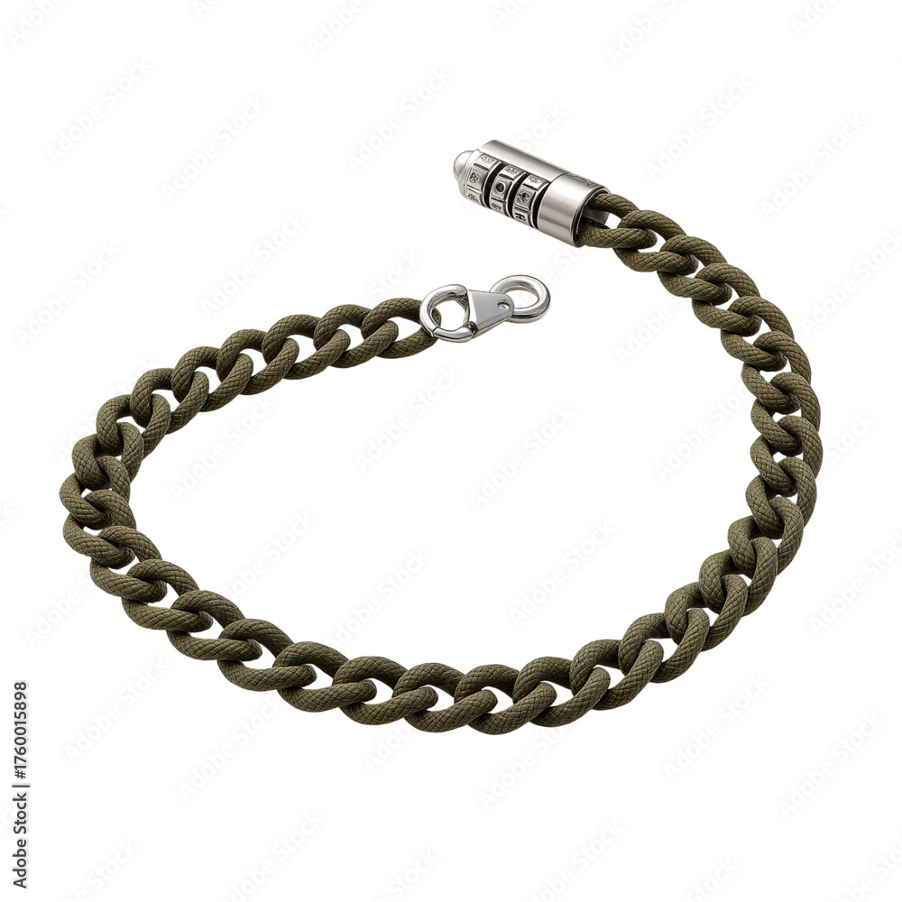 Obraz premium Olive Green Braided Bracelet with Silver Clasp isolated on a transparent background