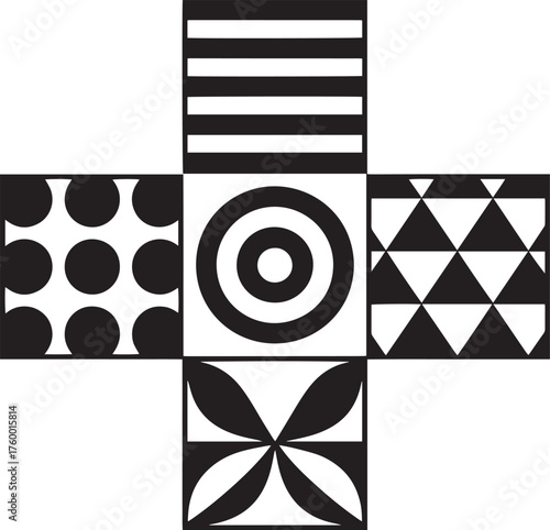 High-Contrast Baby Visual Stimulation Quilt Square Patterns - Vector Set